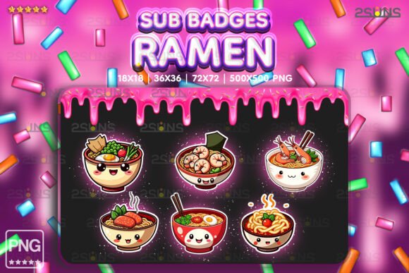 Download 6 Yummy Sub Badges, Ramen Bowls Twitch - Twitch Collection