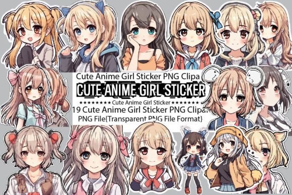 Download Cute Anime Girl Sticker Clipart Bundle - Premium Resources