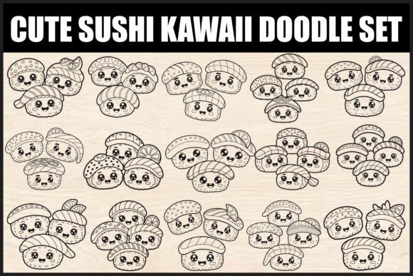 Download Cute Sushi Kawaii Doodle Set - Premium Resources